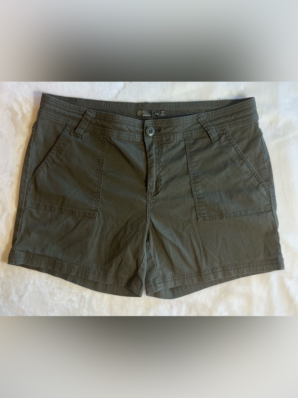 prAna Olive Green Utility Hiking Shorts Size 14 Organic Cotton Stretch‎